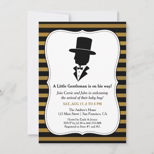 Stylish Gentleman Baby boy invitations de douche (Devant)