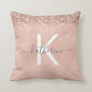 Stylish Girly Chic Roos Gold Glitter Monogram Kussen
