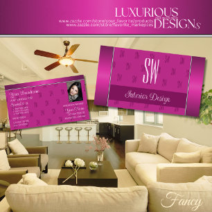 Stylish Girly Pink Modern met Monogram en Foto Visitekaartje