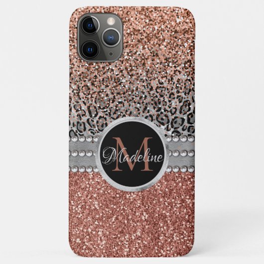Stylish Girly Roos Gold Glitter Leopard Monogram Case-Mate iPhone Case (Achterkant)