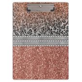 Stylish Girly Roos Gold Glitter Leopard Monogram Klembord (Voorkant)