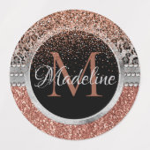 Stylish Girly Roos Gold Glitter Leopard Monogram Labels (Design 2)