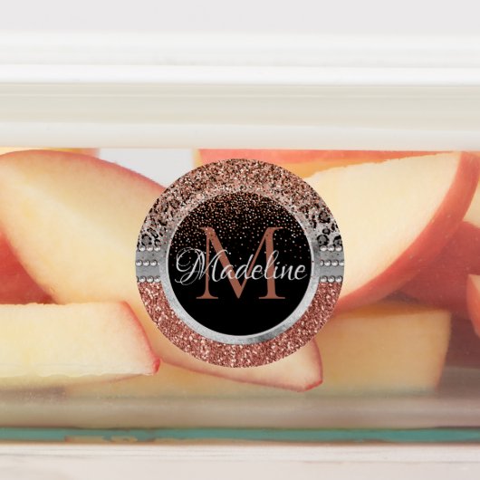 Stylish Girly Roos Gold Glitter Leopard Monogram Labels (Aangebracht)