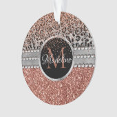 Stylish Girly Roos Gold Glitter Leopard Monogram Ornament (voorkant)