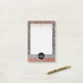 Stylish Girly Roos Gold Glitter Leopard Monogram Post-it® Notes (Op bureau)