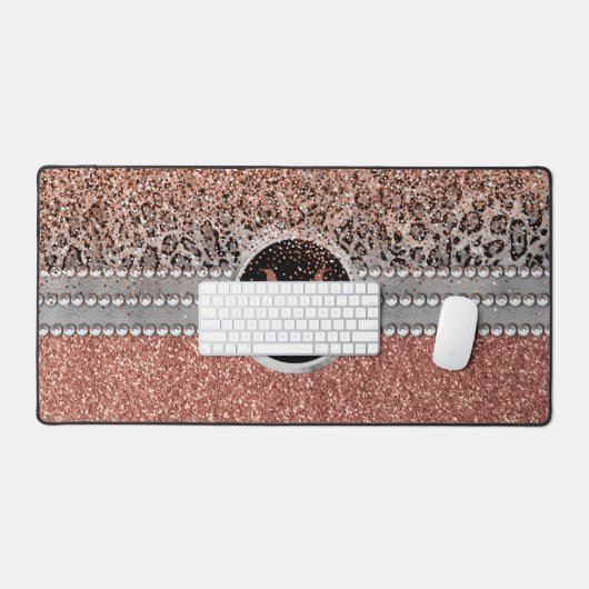 Stylish Girly Rose Gold Glitter Leopard Monogram (Clavier et souris)