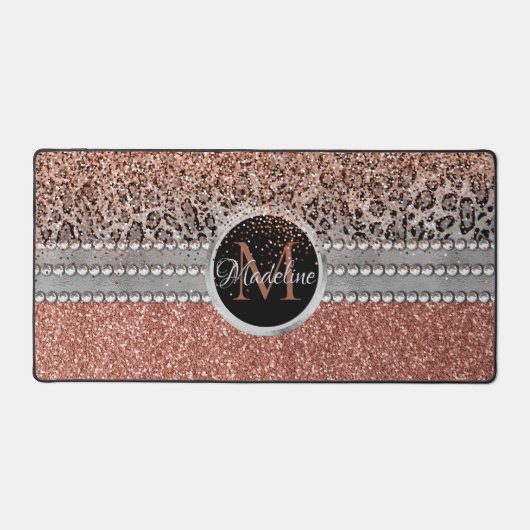 Stylish Girly Rose Gold Glitter Leopard Monogram (Recto)