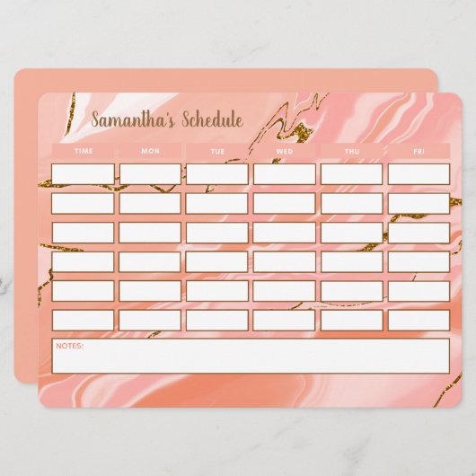 Stylish Girly Weekly Schedule School Tijdschema (Voorkant / Achterkant)