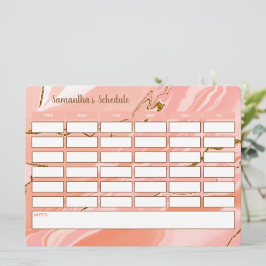 Stylish Girly Weekly Schedule School Tijdschema (Staand voorkant)