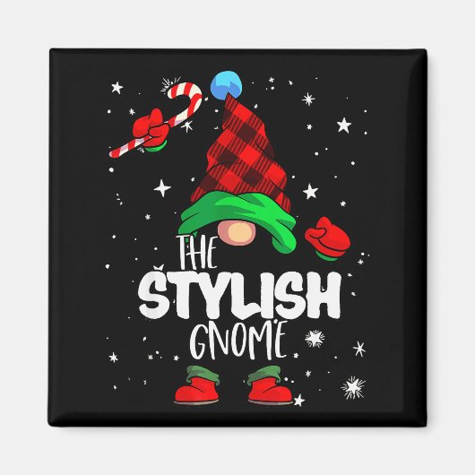 Stylish Gnome Red Buffalo Plaid Matching Family Ch Magneet (Voorkant)