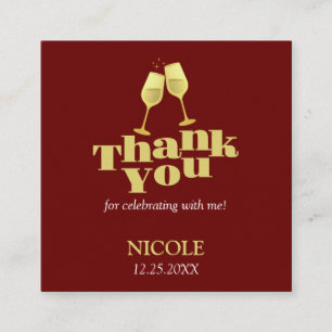 Stylish Gold Champagne Burgundy Birthday Thank You Informatiekaartje