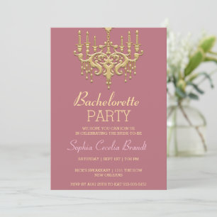 Stylish Gold Chandelier Party Invitation Kaart
