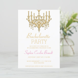 Stylish Gold Chandelier Party Invitation Kaart