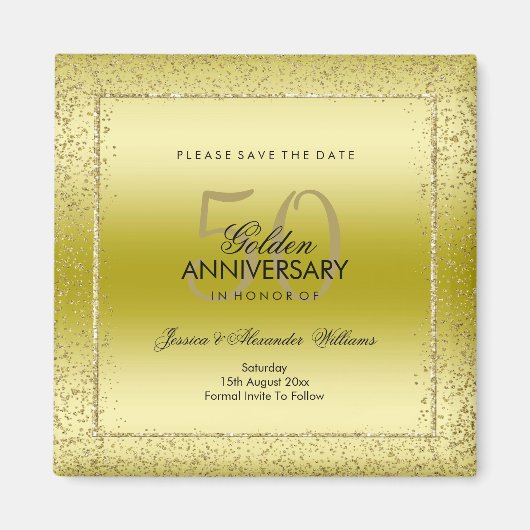 Stylish Gold Confetti 50th Wedding Save the Date Magneet (Voorkant)