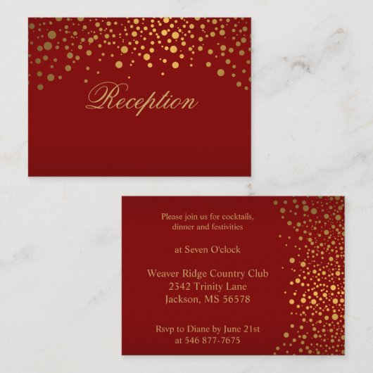 Stylish Gold Confetti Maroon Wedding Informatiekaartje (Voorkant / Achterkant)