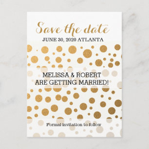 Stylish Gold Foil Confetti Stippen Datum opslaan Aankondigingskaart