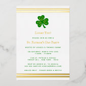 Stylish Gold Foil St. Patrick's Day Party Real Folie Uitnodiging (Voorkant)