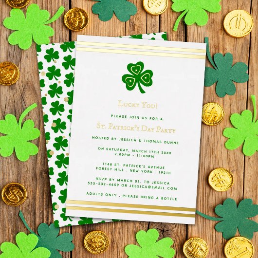 Stylish Gold Foil St. Patrick's Day Party Real Folie Uitnodiging