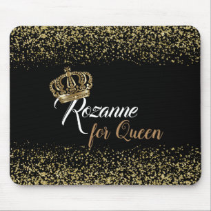 Stylish Gold Glitter Queen Crown Name Muismat