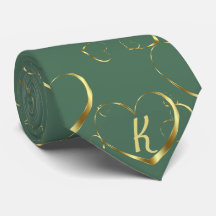 Stylish Gold Heart Monogram Green Valentijn Love