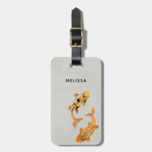 Stylish Gold Koi Fish Bagagelabel