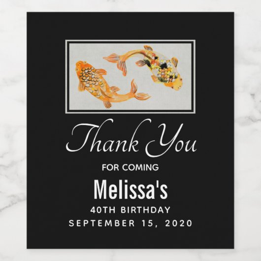 Stylish Gold Koi Fish Bedankt Wijn Etiket (Enkel label)