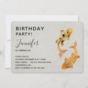 Stylish Gold Koi Fish Birthday Kaart