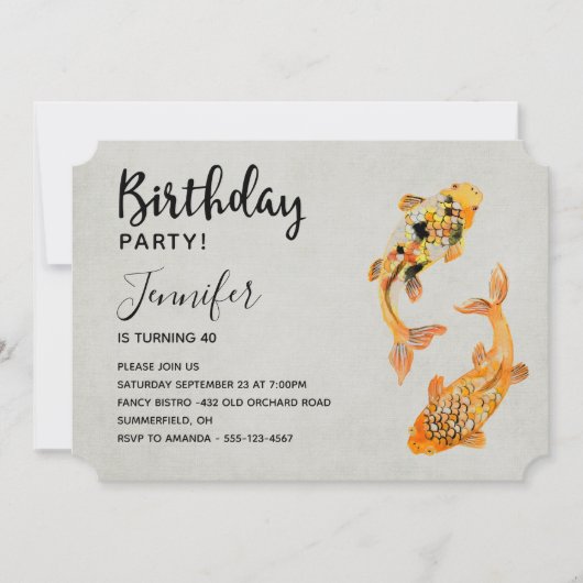 Stylish Gold Koi Fish Birthday Kaart (Voorkant)