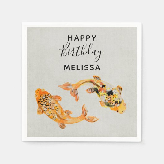 Stylish Gold Koi Fish Birthday Servet (Voorkant)