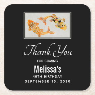 Stylish Gold Koi Fish Birthday Vierkante Kartonnen Onderzetter