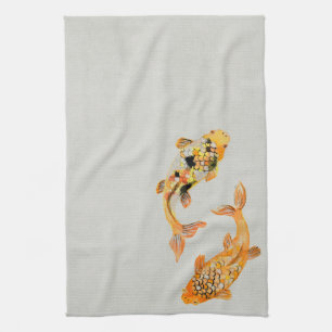 Stylish Gold Koi Fish Theedoek