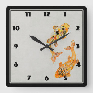 Stylish Gold Koi Fish Vierkante Klok