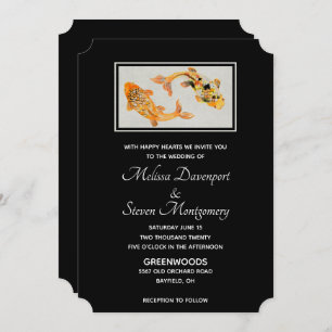 Stylish Gold Koi Fish Wedding Kaart