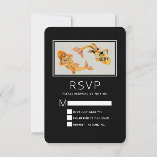 Stylish Gold Koi Fish Wedding RSVP Kaartje