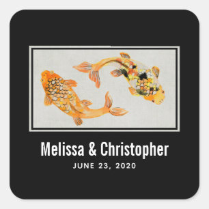 Stylish Gold Koi Fish Wedding Vierkante Sticker
