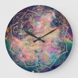 Stylish Gold mandala waterverf & Nebula Colorful Grote Klok
