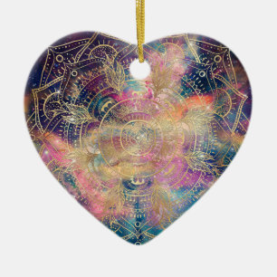 Stylish Gold mandala waterverf & Nebula Colorful Keramisch Ornament