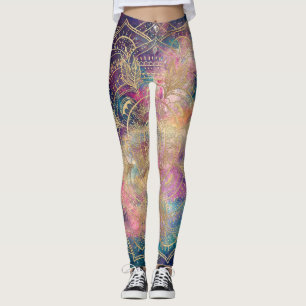 Stylish Gold mandala waterverf & Nebula Colorful Leggings