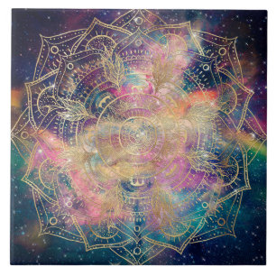 Stylish Gold mandala waterverf & Nebula Colorful Tegeltje
