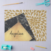 Stylish Gold Teardrop Black Marble Stone Monogram Tissuepapier (Craft)