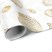 Stylish Gold White Seashells Pattern Cadeaupapier (Rol Hoek)
