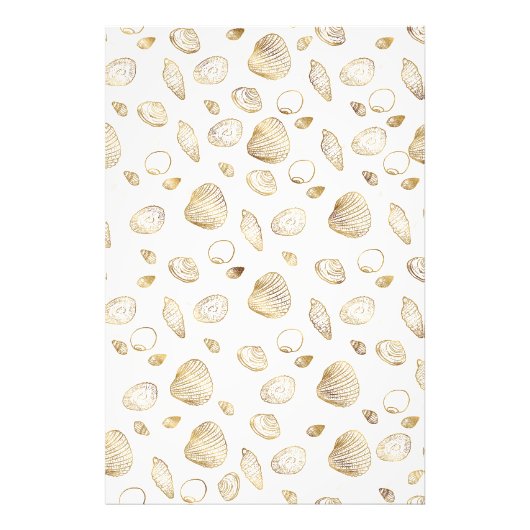 Stylish Gold White Seashells Pattern Foto Afdruk (Voorkant)