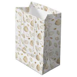 Stylish Gold White Seashells Pattern Medium Cadeauzakje