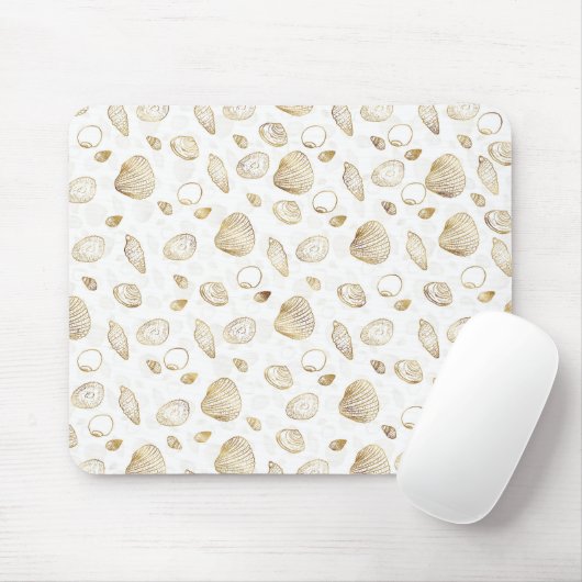 Stylish Gold White Seashells Pattern Muismat (Met muis)