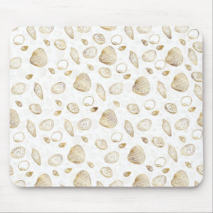 Stylish Gold White Seashells Pattern Muismat