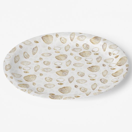 Stylish Gold White Seashells Pattern Papieren Bordje (Gekanteld)