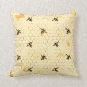 Stylish Gold Yellow bees Honeycomb Kussen