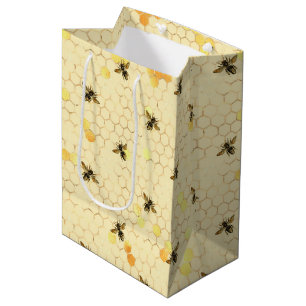 Stylish Gold Yellow bees Honeycomb Medium Cadeauzakje