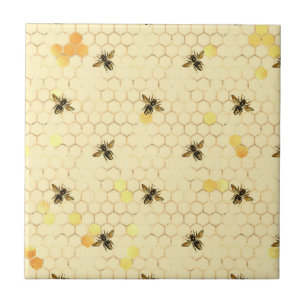 Stylish Gold Yellow bees Honeycomb Tegeltje
