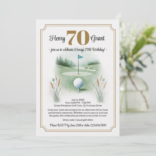 Stylish Golf 70th Birthday Invitations (Debout devant)